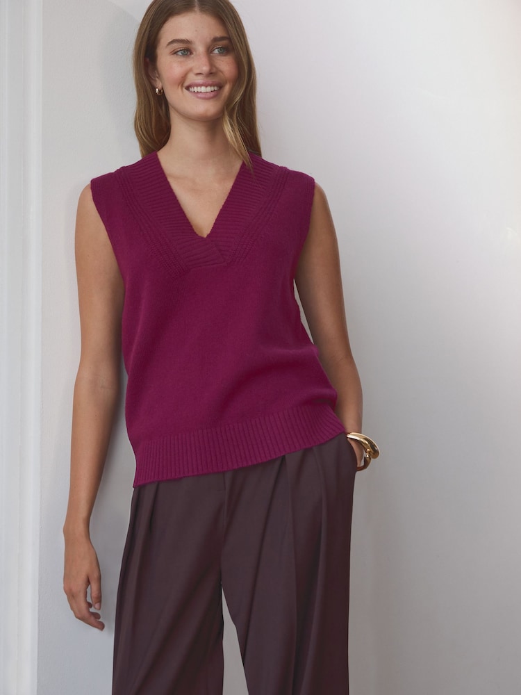 Red Burgundy Premium 100% Lambswool Sleeveless V-Neck Knitted Vest Tank Top - Image 1 of 8