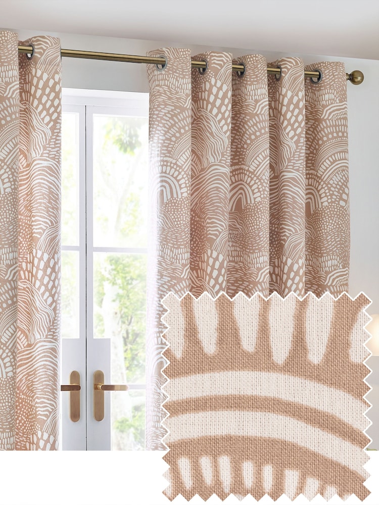 HÖEM Oat Nola Abstract Geometric Eyelet 100% Cotton Curtains - Image 1 of 5