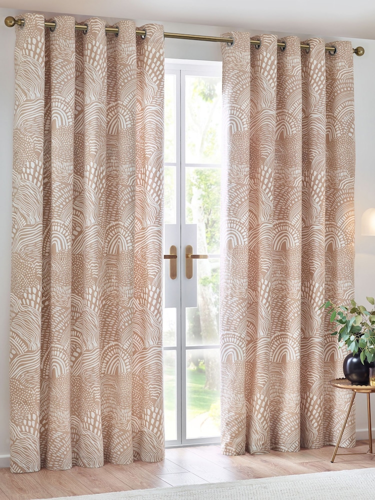 HÖEM Oat Nola Abstract Geometric Eyelet 100% Cotton Curtains - Image 2 of 5
