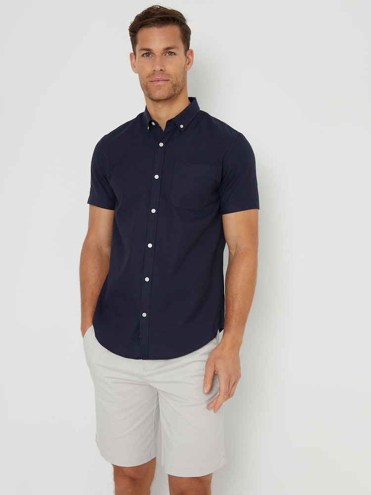 Threadbare Navy Cotton Blend Short Sleeve Shirt - Image 1 of 5