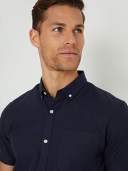 Threadbare Navy Cotton Blend Short Sleeve Shirt - Image 4 of 5