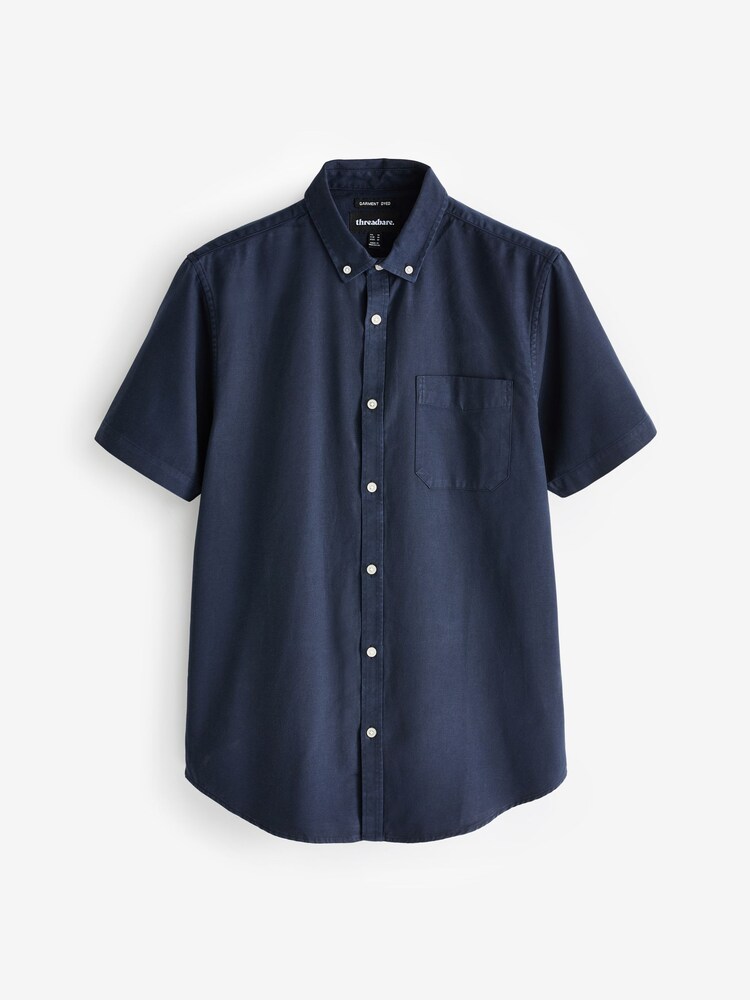 Threadbare Navy Cotton Blend Short Sleeve Shirt - Image 5 of 5