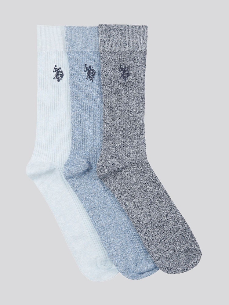 U.S. Polo Assn. Blue Mens Classic Rib Socks 3 Pack - Image 1 of 3