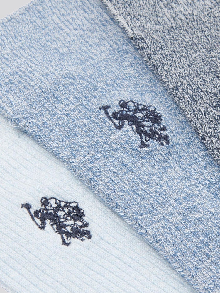 U.S. Polo Assn. Blue Mens Classic Rib Socks 3 Pack - Image 3 of 3