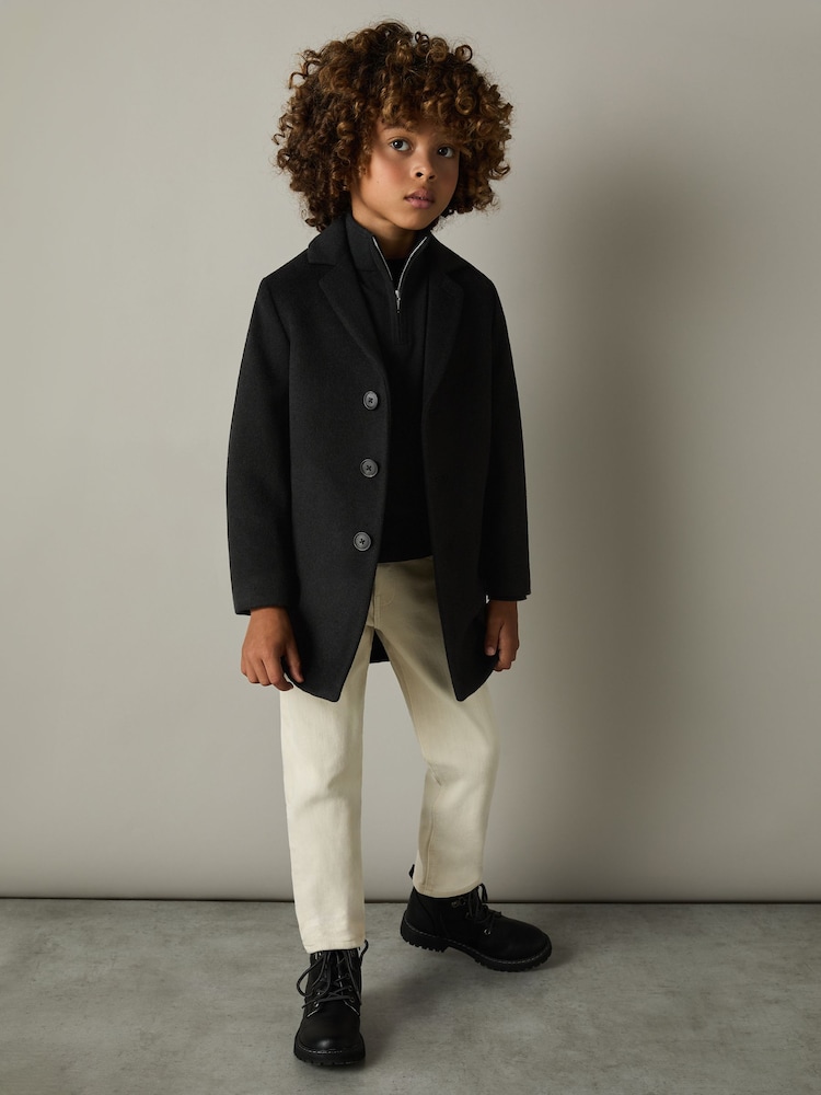 Reiss Black Gable 3-9 yrs Single Breasted Overcoat - Image 1 of 7