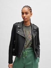 BOSS Black Nappa Leather Buckled Biker Jacket - Image 1 of 7