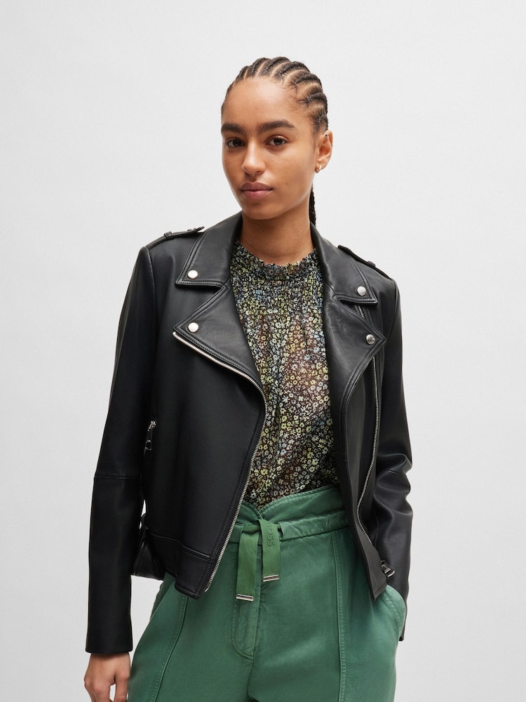 BOSS Black Nappa Leather Buckled Biker Jacket - Image 1 of 7