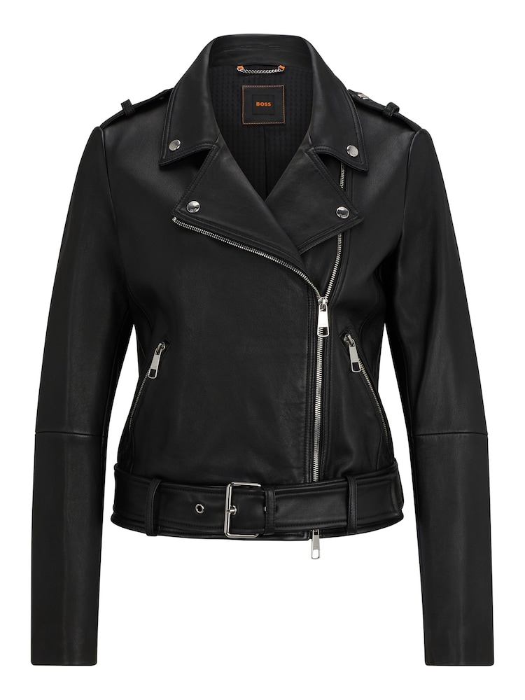 BOSS Black Nappa Leather Buckled Biker Jacket - Image 7 of 7