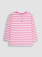 JoJo Maman Bébé Fuchsia Pink Dino Long Sleeve Stripe Appliqué Top - Image 2 of 3