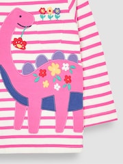 JoJo Maman Bébé Fuchsia Pink Dino Long Sleeve Stripe Appliqué Top - Image 3 of 3