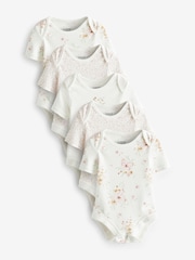 Mamas & Papas Cream 100% Cotton Flower Short Sleeve Bodysuits 5 Pack - Image 1 of 1