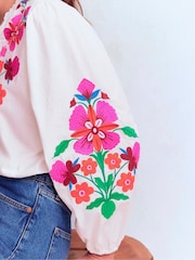 Boden White Embroidered Scallop Dolman Top - Image 2 of 5