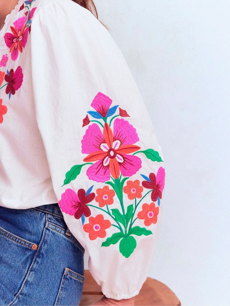 Boden White Embroidered Scallop Dolman Top - Image 2 of 5