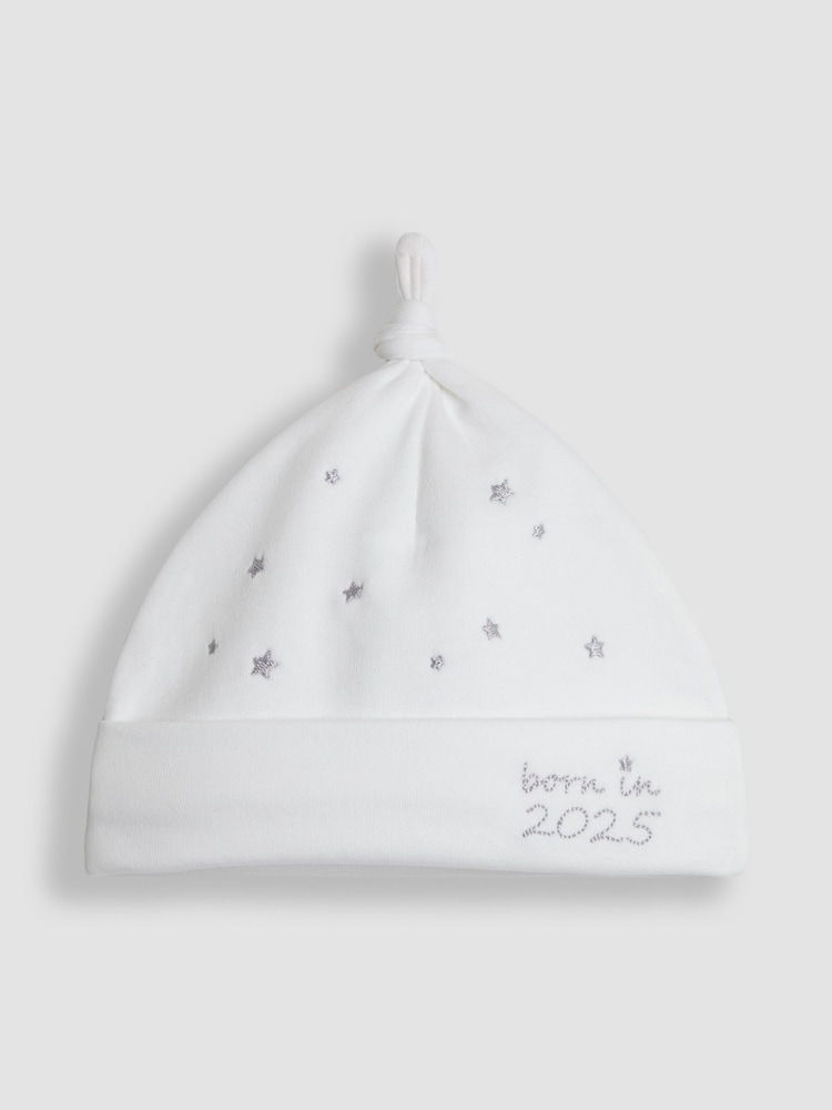 JoJo Maman Bébé White Born In 2025 Embroidered Hat - Image 1 of 3