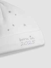 JoJo Maman Bébé White Born In 2025 Embroidered Hat - Image 3 of 3