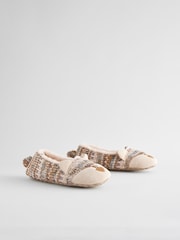 Neutral Cat Knitted Faux Fur Lined Ballet Slippers - Image 4 of 8