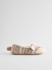 Neutral Cat Knitted Faux Fur Lined Ballet Slippers - Image 5 of 8