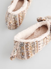 Neutral Cat Knitted Faux Fur Lined Ballet Slippers - Image 6 of 8