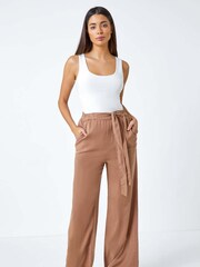 Roman Brown Tie Waist Wide Leg Trousers - Image 2 of 5