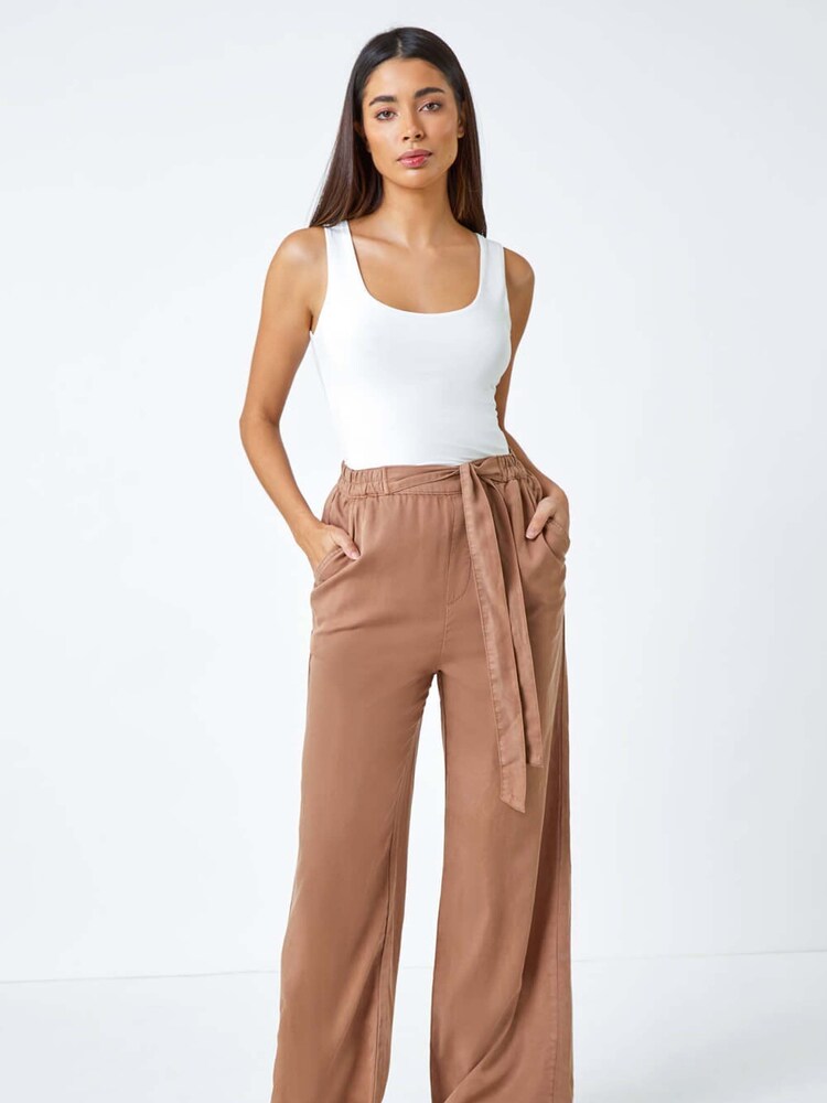 Roman Brown Tie Waist Wide Leg Trousers - Image 2 of 5