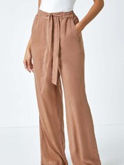 Roman Brown Tie Waist Wide Leg Trousers - Image 4 of 5