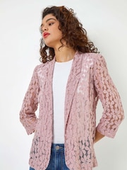 Roman Pink Floral Lace Blazer Jacket - Image 3 of 5