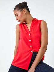 Roman Orange Sleeveless Button Through Top - Image 1 of 5
