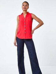 Roman Orange Sleeveless Button Through Top - Image 2 of 5