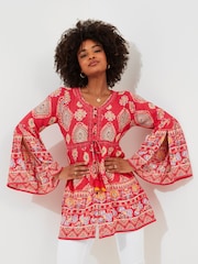 Joe Browns Orange Beachy Border Print Longline Blouse - Image 1 of 4