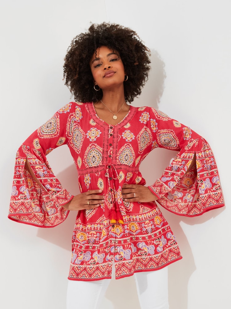 Joe Browns Orange Beachy Border Print Longline Blouse - Image 1 of 4