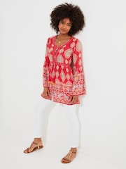 Joe Browns Orange Beachy Border Print Longline Blouse - Image 2 of 4
