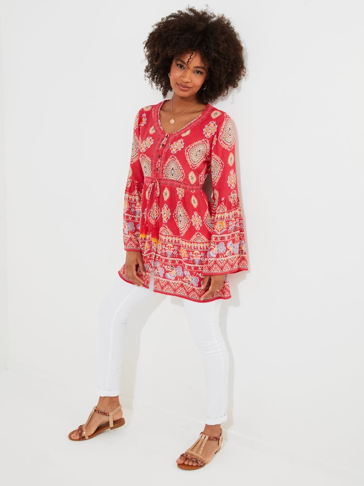 Joe Browns Orange Beachy Border Print Longline Blouse - Image 2 of 4