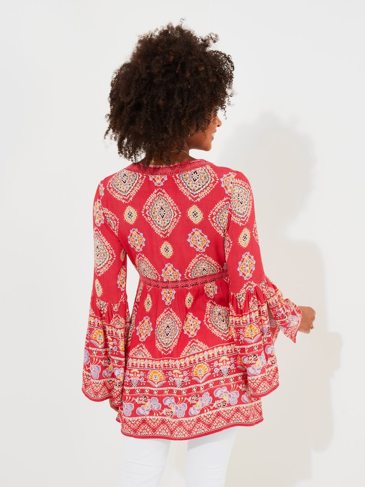 Joe Browns Orange Beachy Border Print Longline Blouse - Image 4 of 4