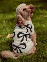 White and Black Tinsel Bow Christmas Dog Jumper - Image 1 of 8
