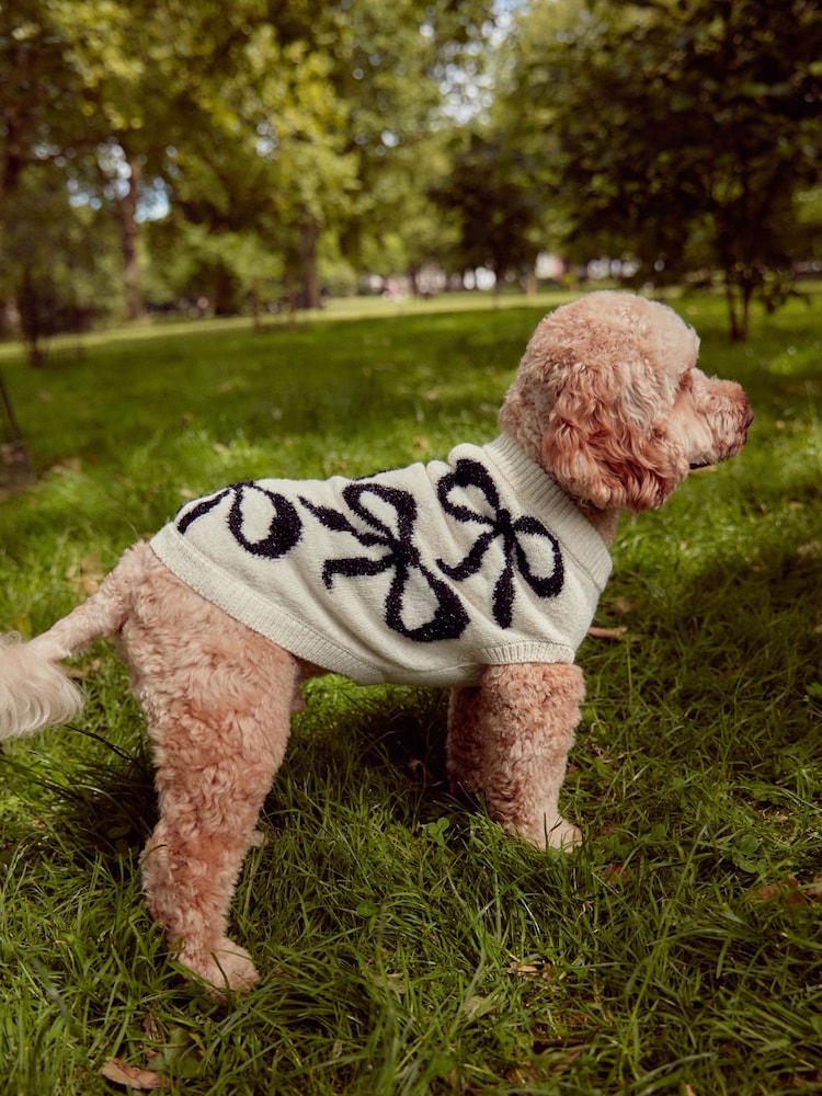 White and Black Tinsel Bow Christmas Dog Jumper - Image 2 of 8