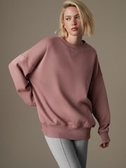 Marron taupe - Sweat oversize décontracté épais brossé long à col rond - Image 3 of 7
