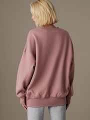 Marron taupe - Sweat oversize décontracté épais brossé long à col rond - Image 4 of 7