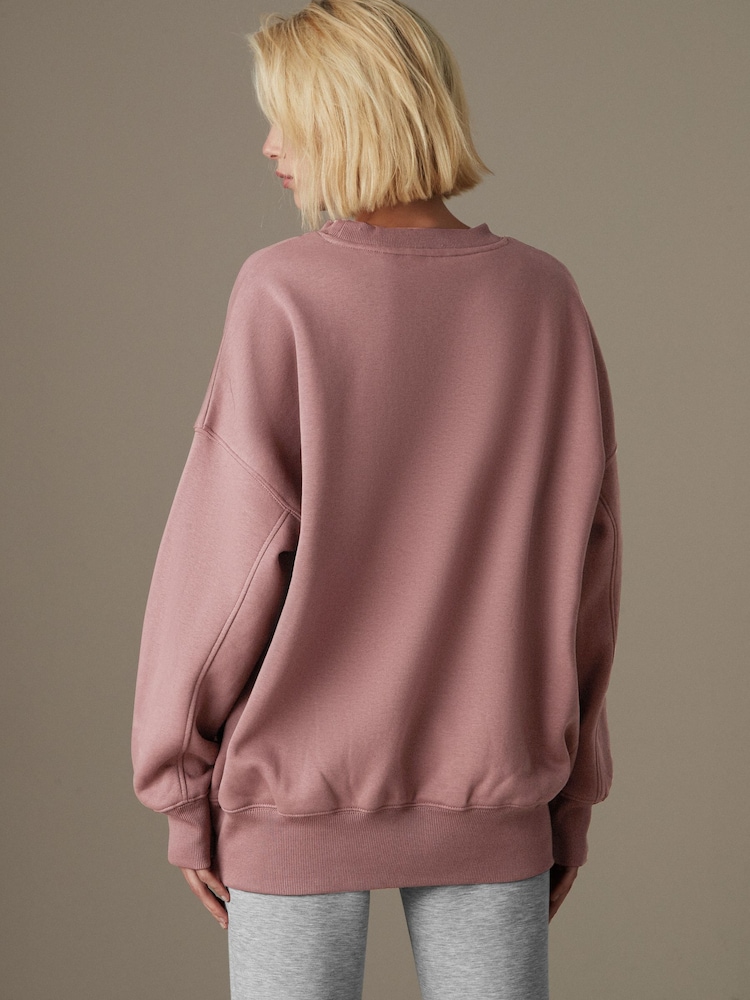 Marron taupe - Sweat oversize décontracté épais brossé long à col rond - Image 4 of 7