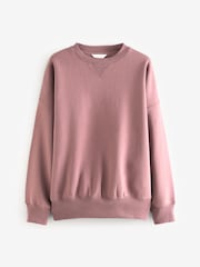 Marron taupe - Sweat oversize décontracté épais brossé long à col rond - Image 5 of 7