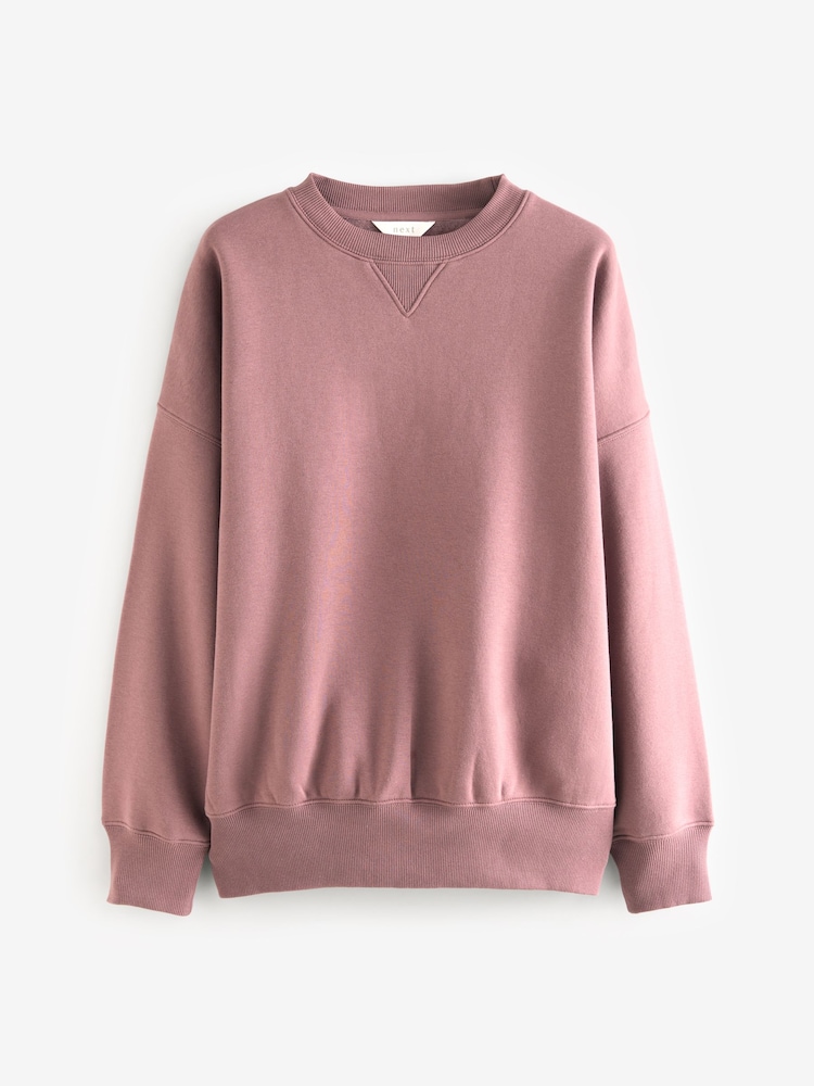 Marron taupe - Sweat oversize décontracté épais brossé long à col rond - Image 5 of 7