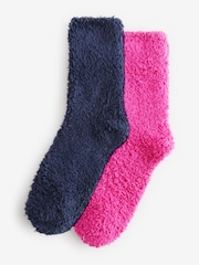 Navy/Pink Super Cosy Ankle Socks 2 Pack - Image 2 of 4