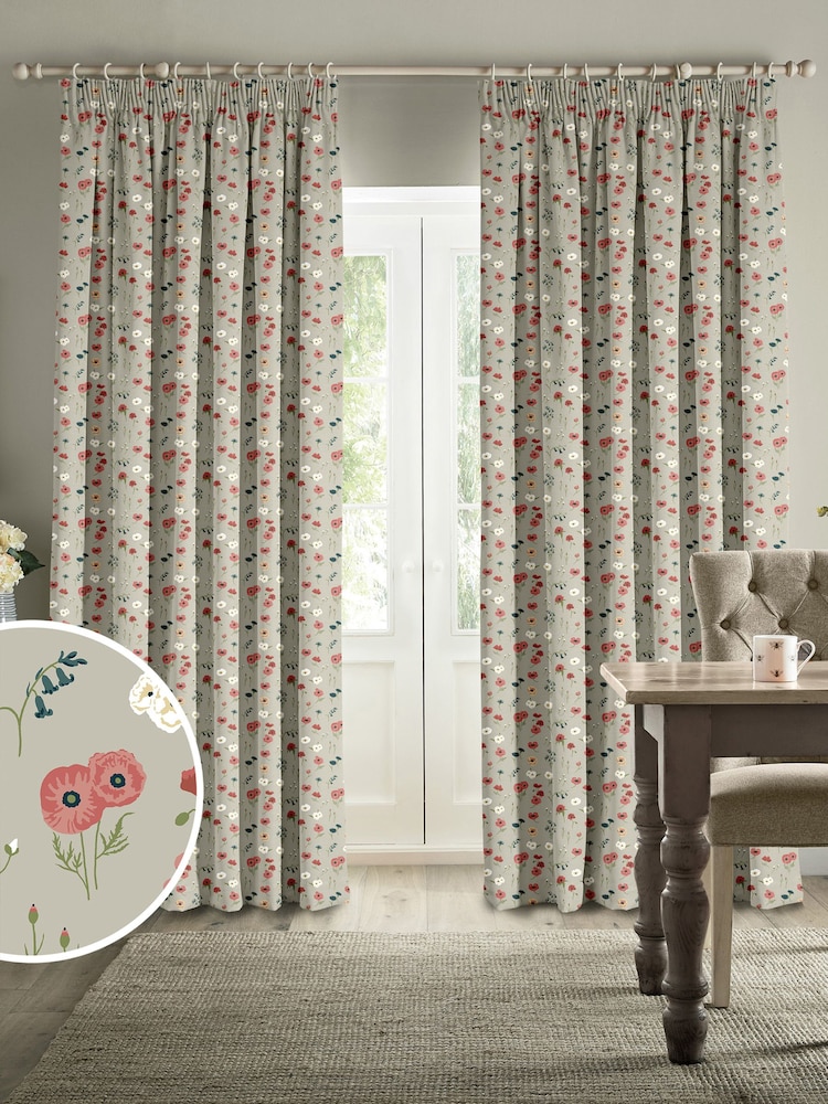Sophie Allport Red Poppy Meadow Made to Measure 100% Cotton Curtains - Image 1 of 9