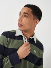 Crew Clothing Green Heritage Stripe Rugby 100% Cotton Shirt - Image 4 of 5