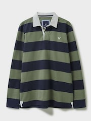 Crew Clothing Green Heritage Stripe Rugby 100% Cotton Shirt - Image 5 of 5