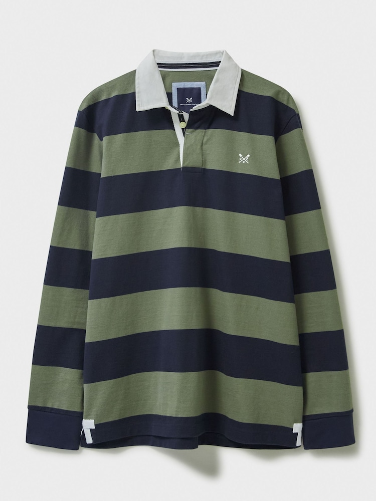 Crew Clothing Green Heritage Stripe Rugby 100% Cotton Shirt - Image 5 of 5