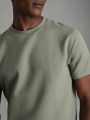 Reiss Pistachio Cooper Slim Fit Honeycomb T-Shirt - Image 1 of 5