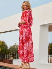 Sosandar Pink Ruffle Front Tie Waist Kaftan - Image 3 of 4