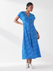 ONLY Blue Printed Short Sleeve Button Up Midi Shirt Dress - Image 1 of 5