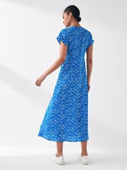 ONLY Blue Printed Short Sleeve Button Up Midi Shirt Dress - Image 3 of 5