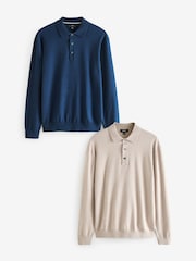 Bleu/neutre bleu marine - Manches longues Polos en tricot 2 Lot - Image 1 de 10